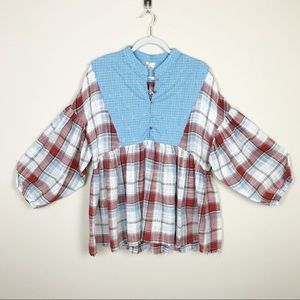 Hyku Peasant Shirt With Puffy Gathered Sleeves